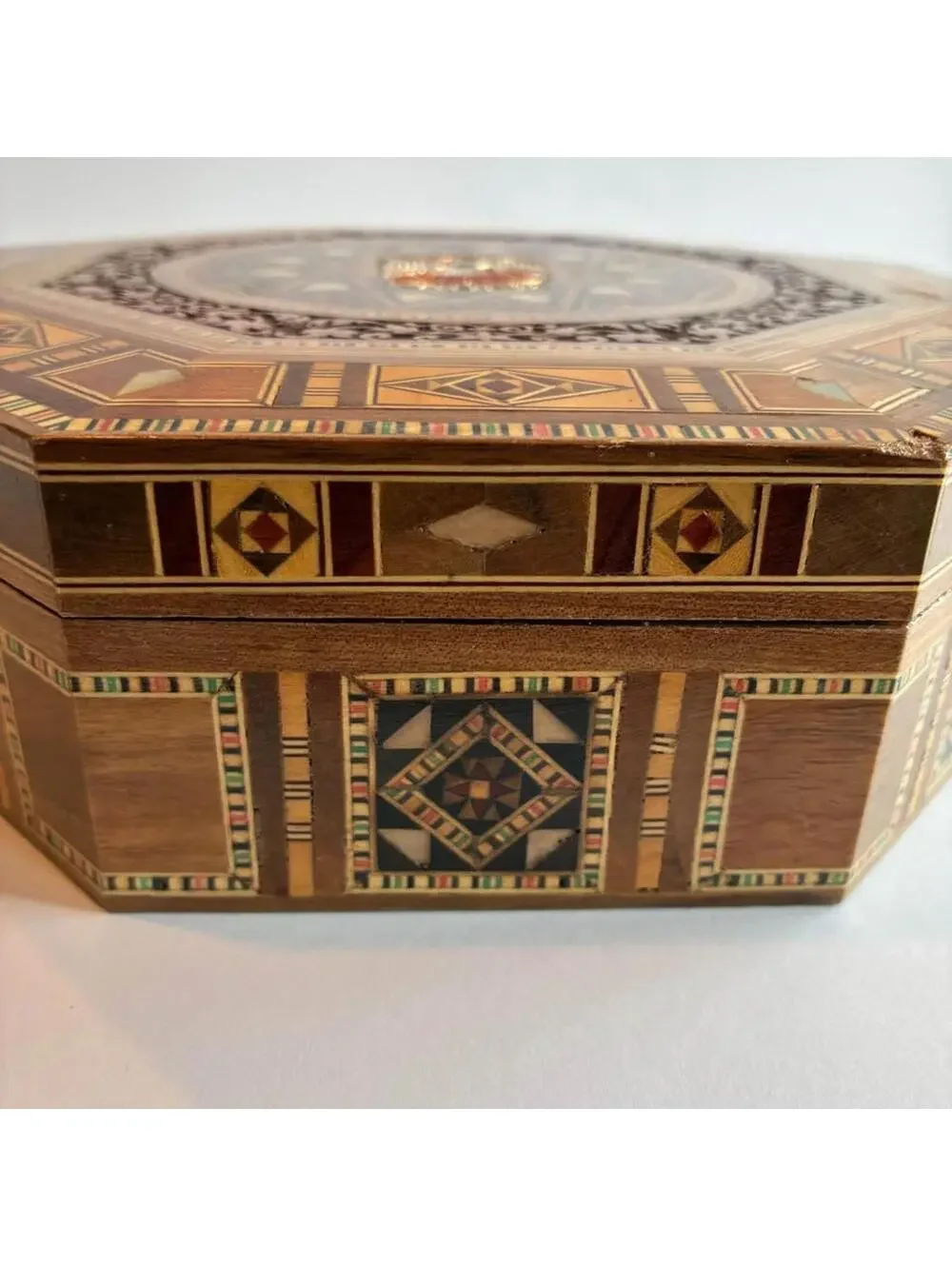 Large UAE Sadeli Marquetry Jewelry Box, Middle Eastern Mosaic Wood Inlay Box